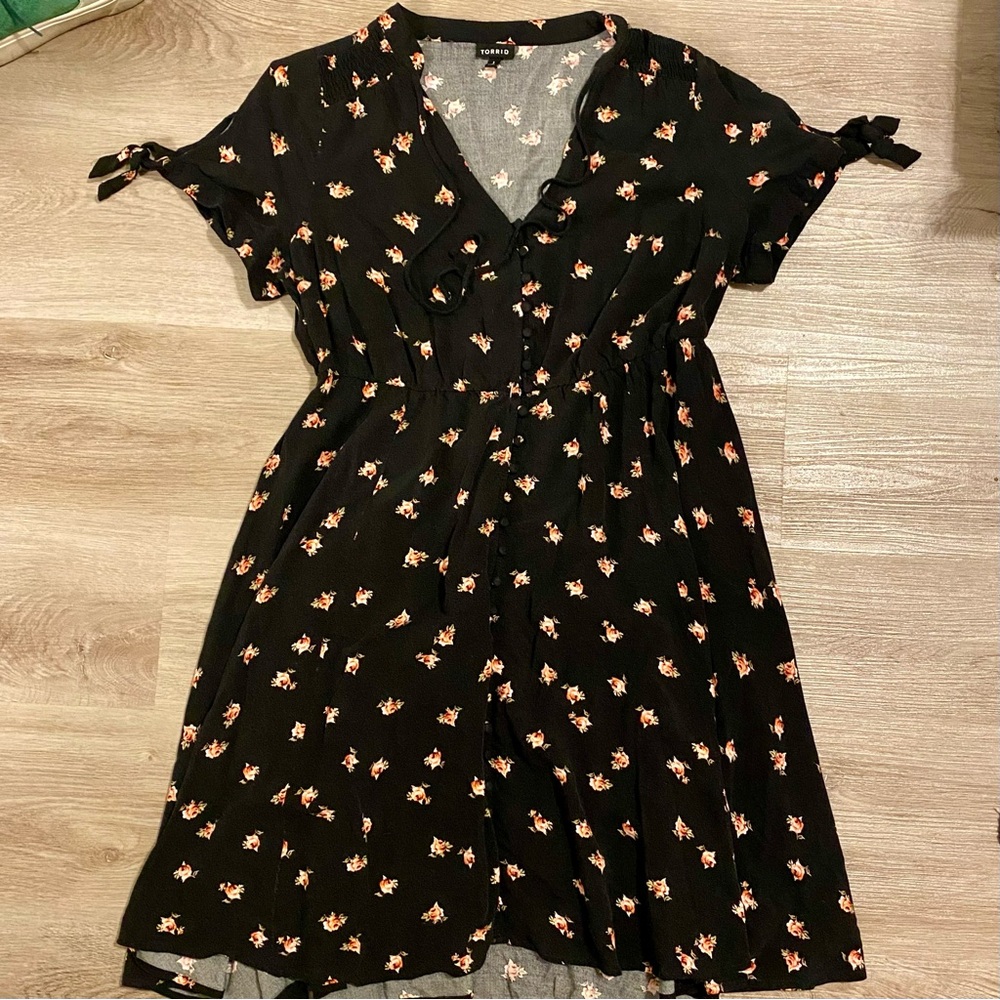 Torrid Black Dress with Pink Floral Pattern